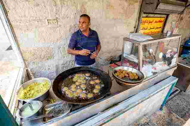 A street vendor selling falafel in Bethlehem, Isreal