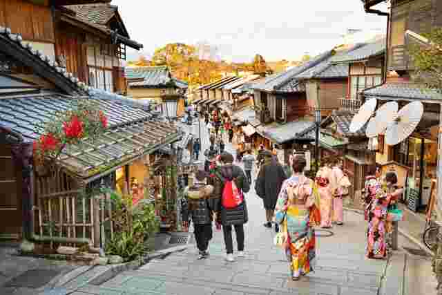 People walking down the street in Kyoto, Japan