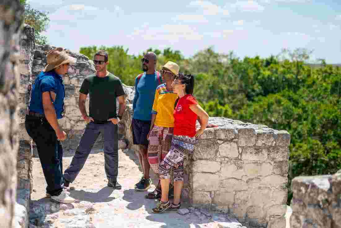 Chatting by the Calakmul Jungle Pyramids, Mexico