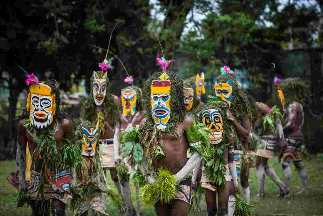 A group of people performing during the Rabaul Mask festival in Papua New Guinea