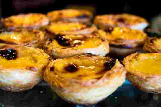 A tray of freshly baked Portuguese tarts 