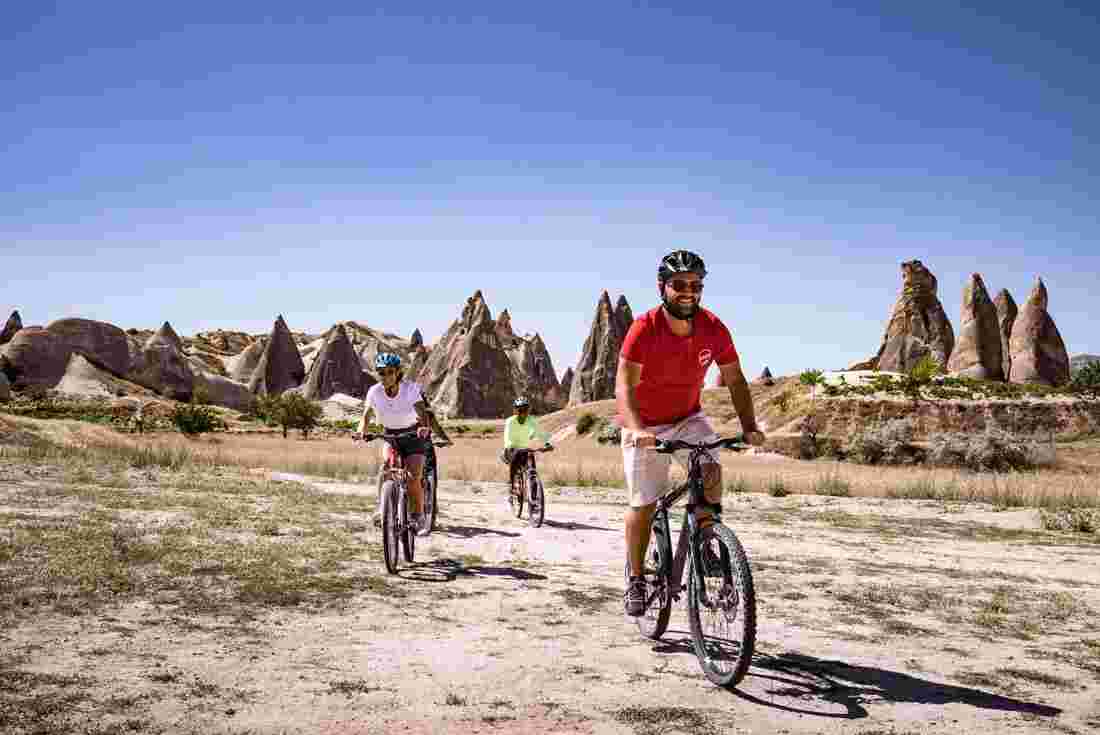 Travellers cycling in Goreme, Turkey