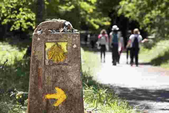 A stone sign signalling the start of the Camino de Santiago trek 