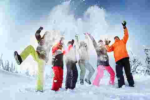 ski group having fun on the snow