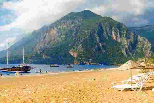 An empty Cirali beach on the coastline of Lycia along the Lycian Way. 