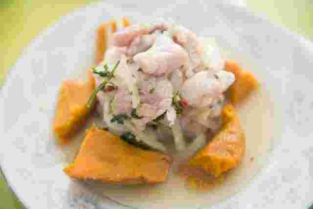 A plate of traditional Peruvian ceviche