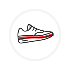 Outline of a running shoe with a red strip on the side