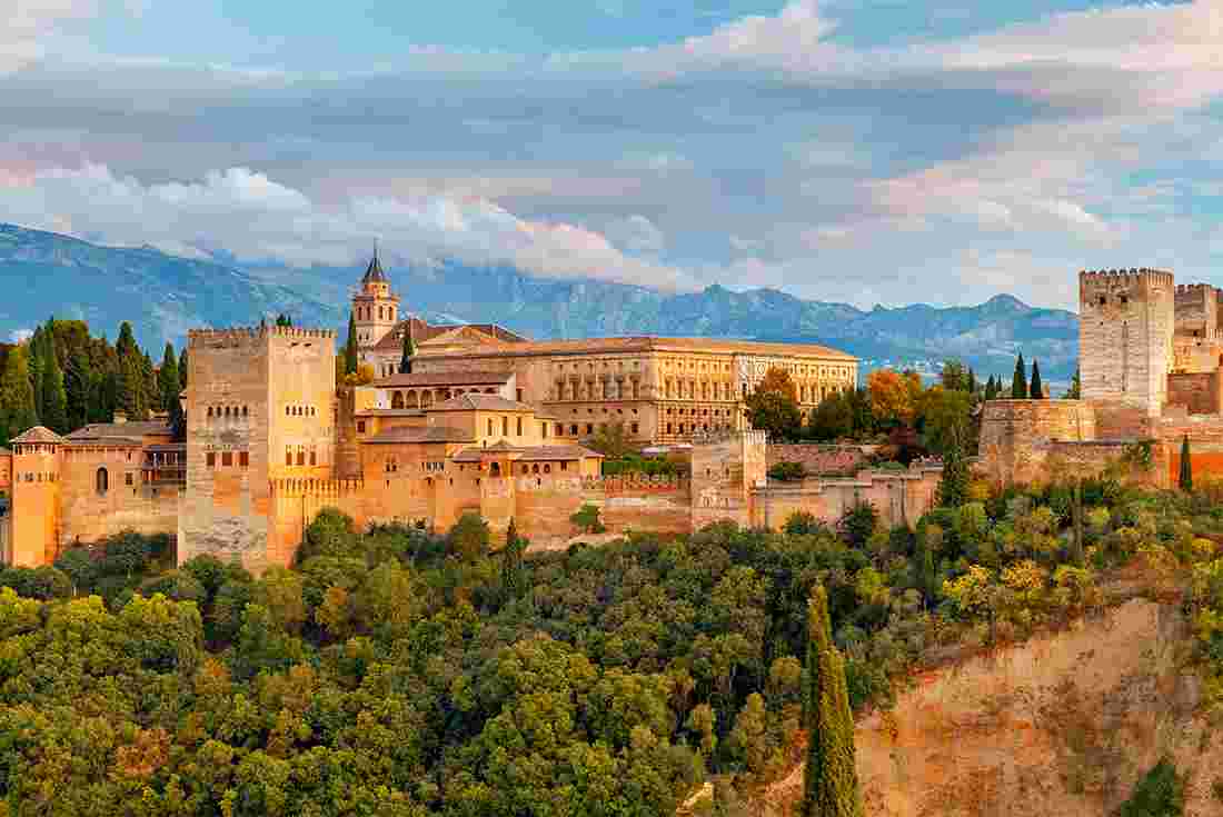 Alhambra Palace in morning light in Granada, Spain