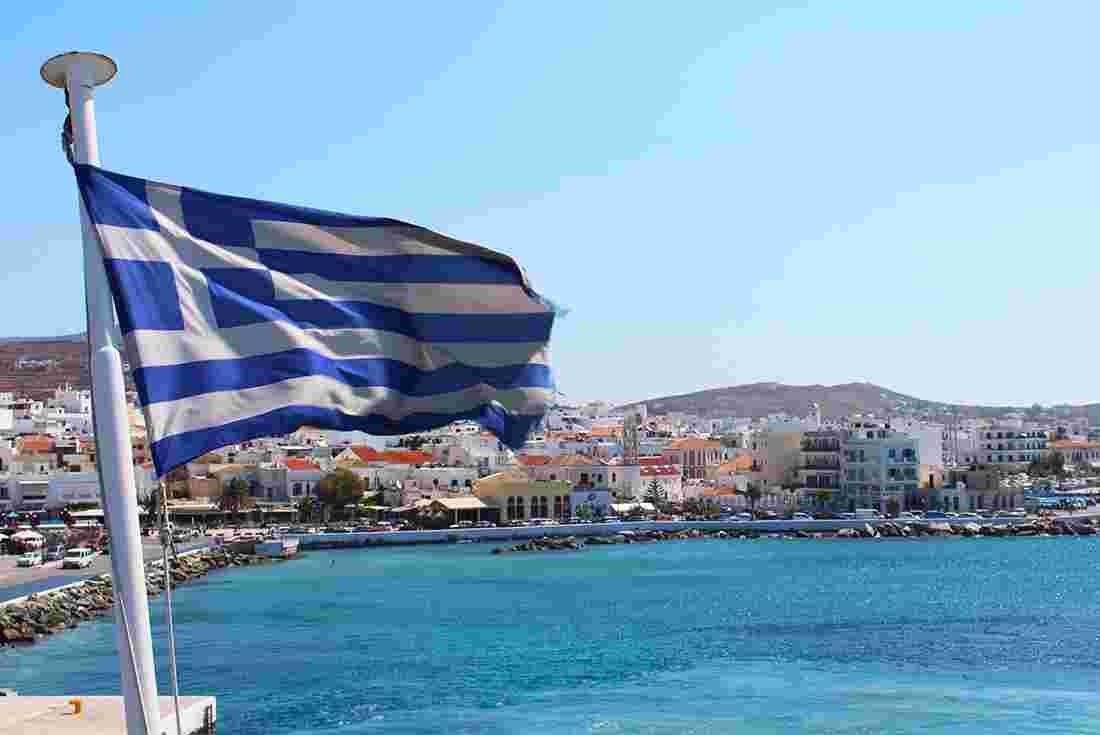 greece greek flag mykonos harbour 