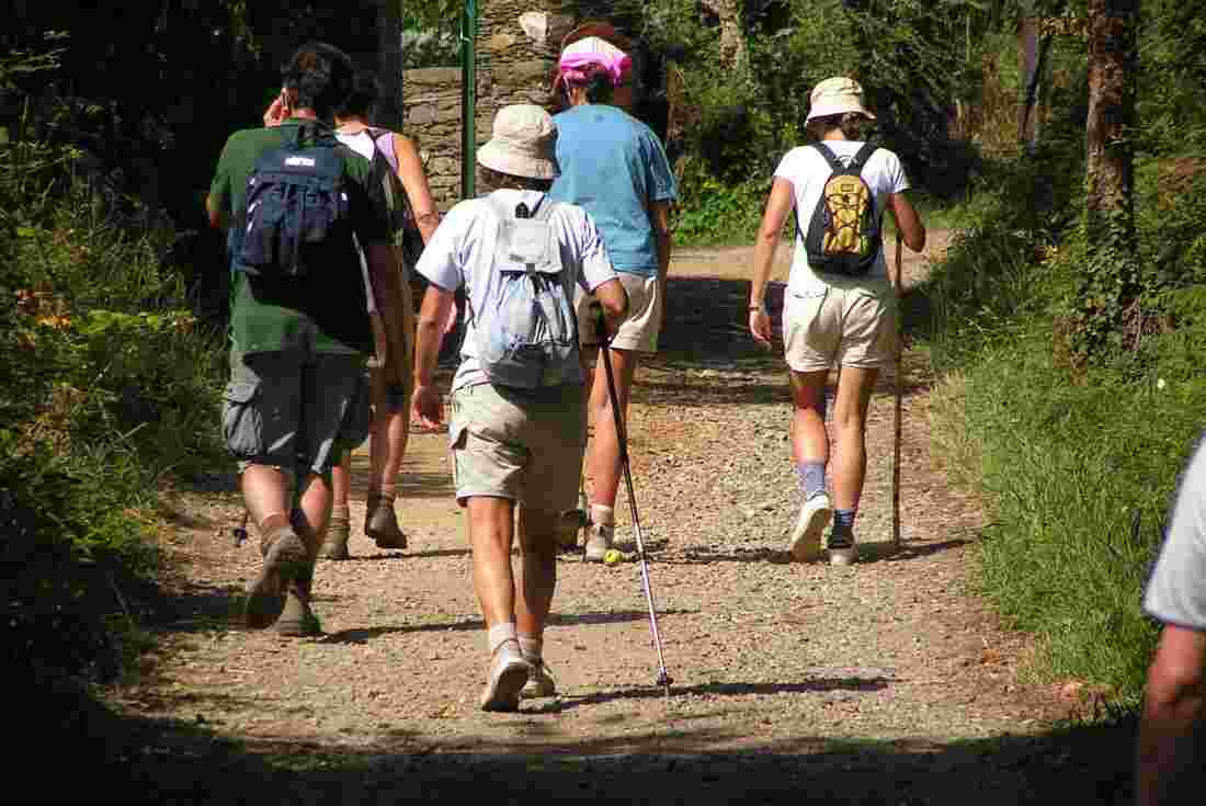 Hikers on the Camino in Galicia, Spain