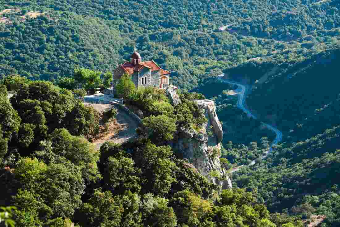 Timios Prodromos Monastery overlooking the valleys of Arcadia