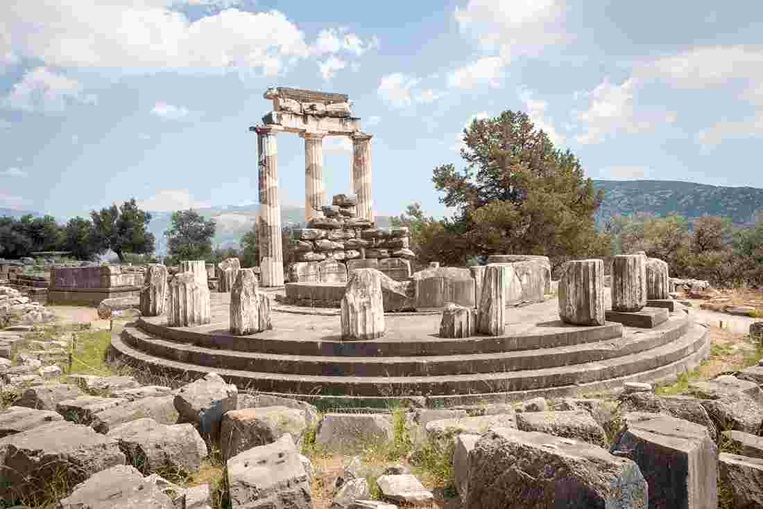 Greece, Delphi, Ruins, Sanctuary of Athena Pronaia