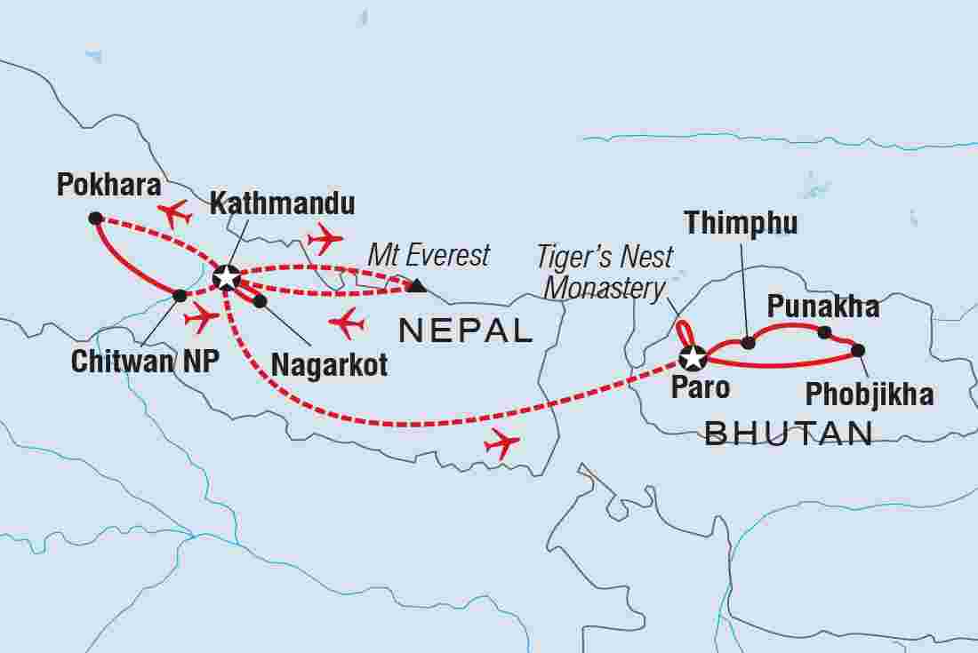 Map of Premium Nepal & Bhutan including Bhutan and Nepal