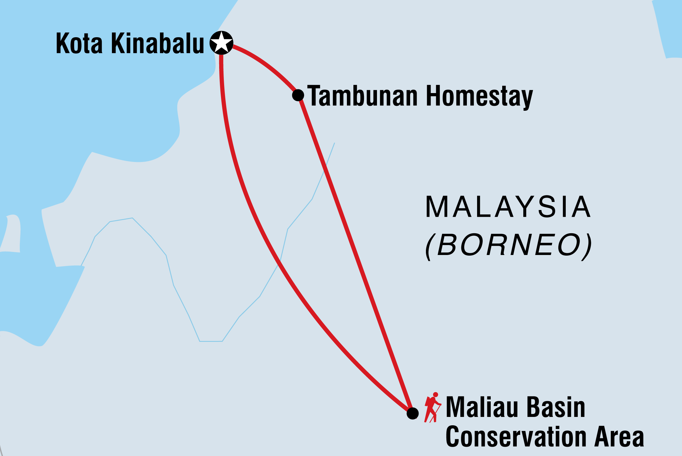 Map of Borneo Expedition: Maliau Basin - Sabah's Lost World Trek including Malaysia