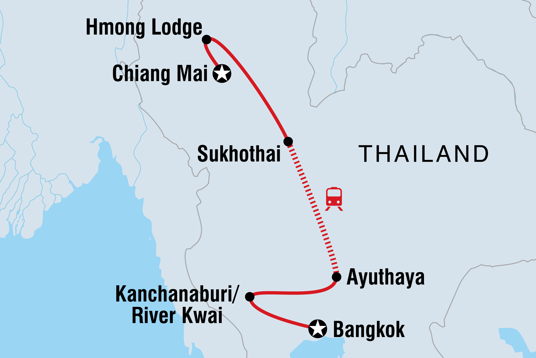 Map of Highlights of Thailand including Thailand