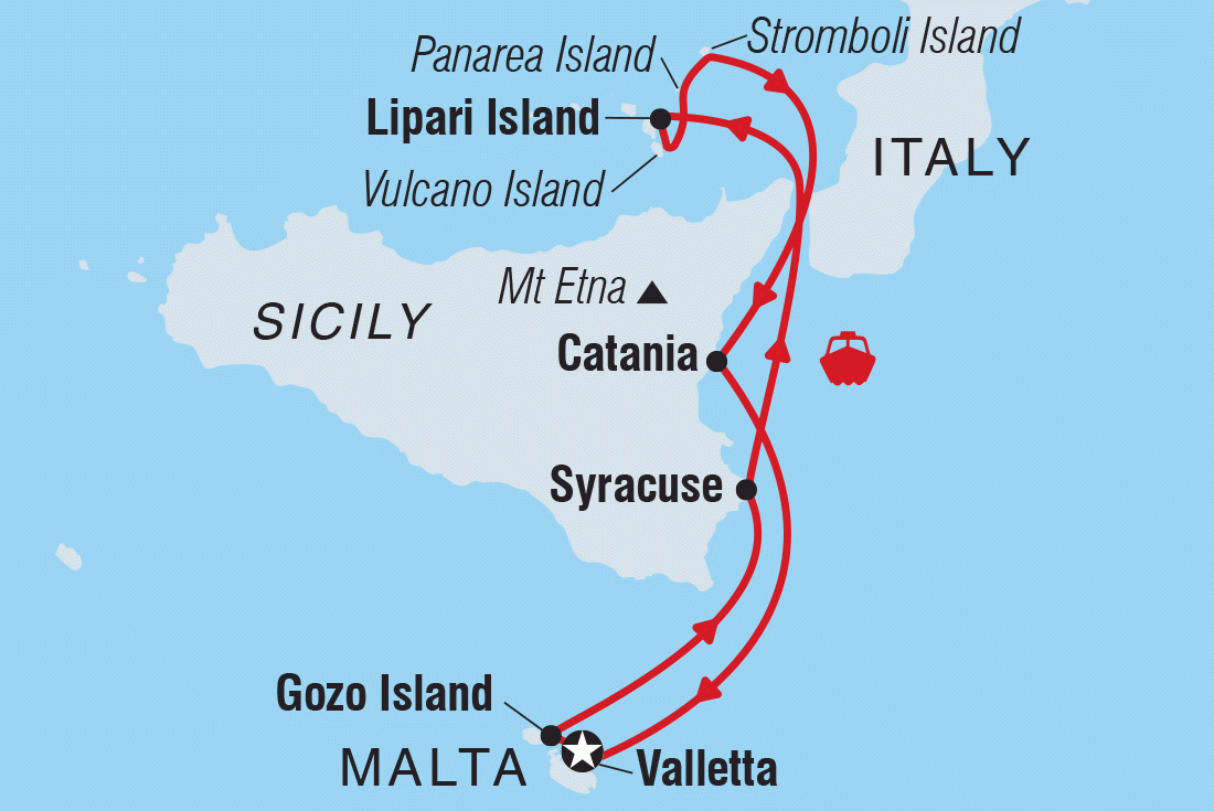 Map of Cruising Malta, Sicily & the Aeolian Islands (Harmony G) including Italy and Malta