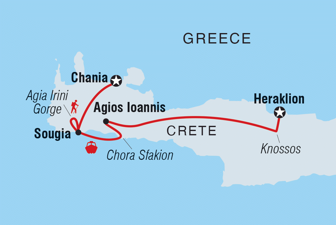 Map of Highlights of Crete including Greece