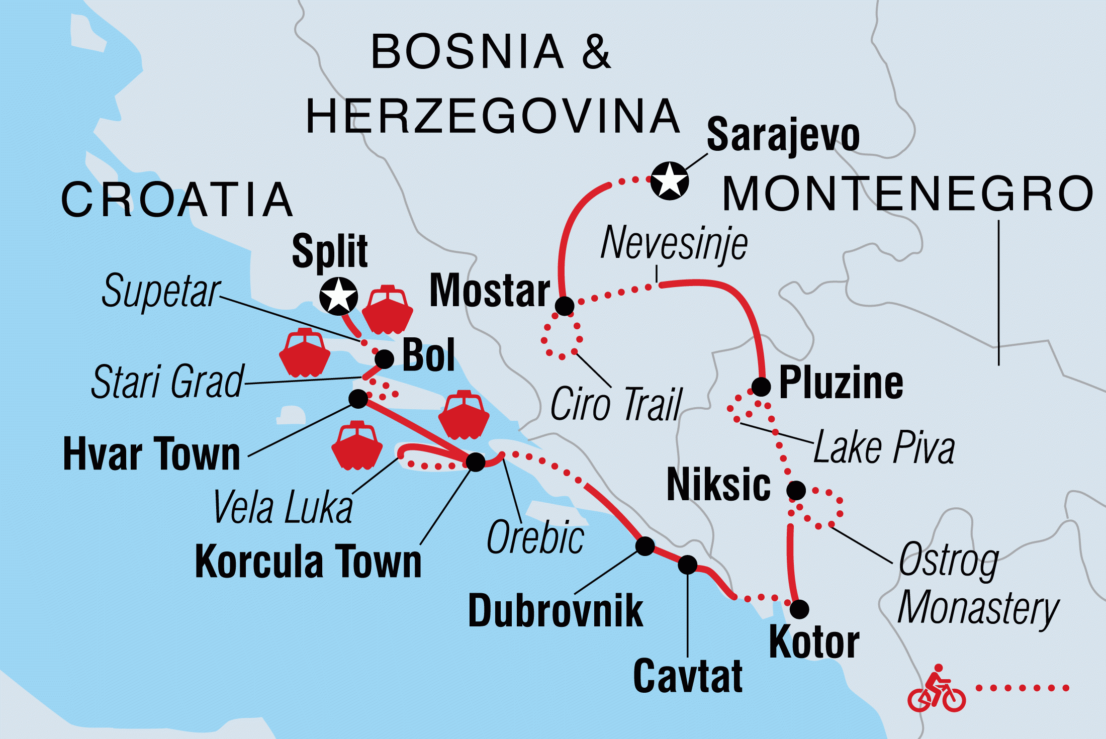 Map of Cycle Croatia & the Balkans including Bosnia And Herzegovina, Croatia and Montenegro