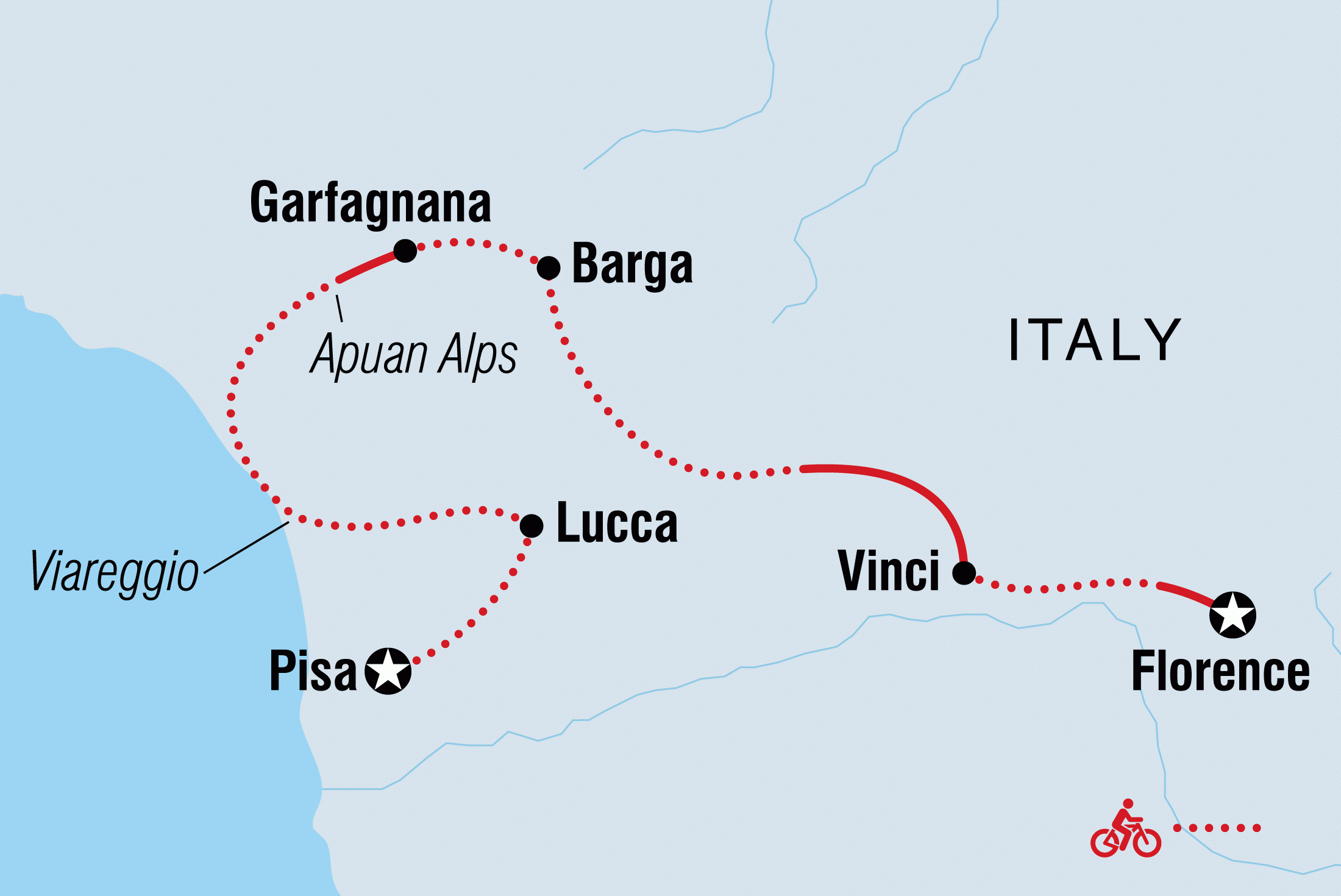 Map of Cycle Tuscany including Italy