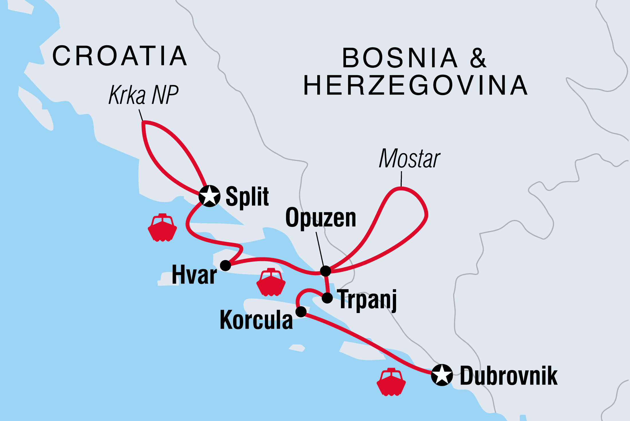 Map of Croatian Coastal Cruising: Dubrovnik to Split (Aurora) including Bosnia And Herzegovina and Croatia
