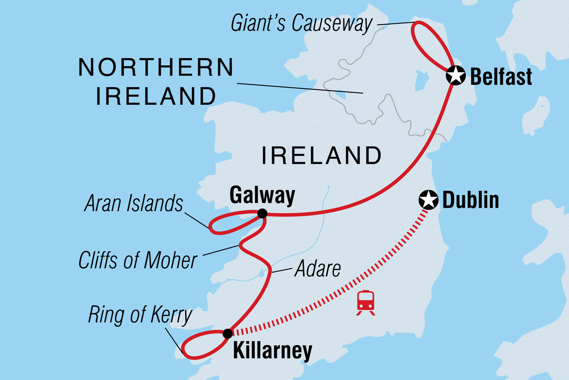 Map of Northern & Southern Ireland including Ireland and United Kingdom