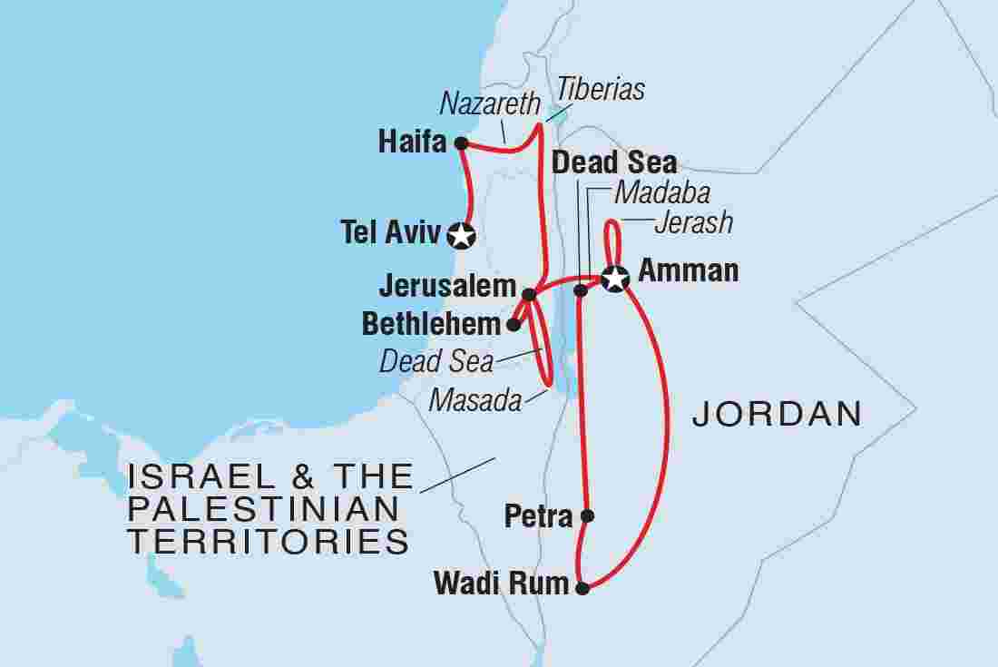 Map of Premium Jordan, Israel & the Palestinian Territories including Israel and Jordan