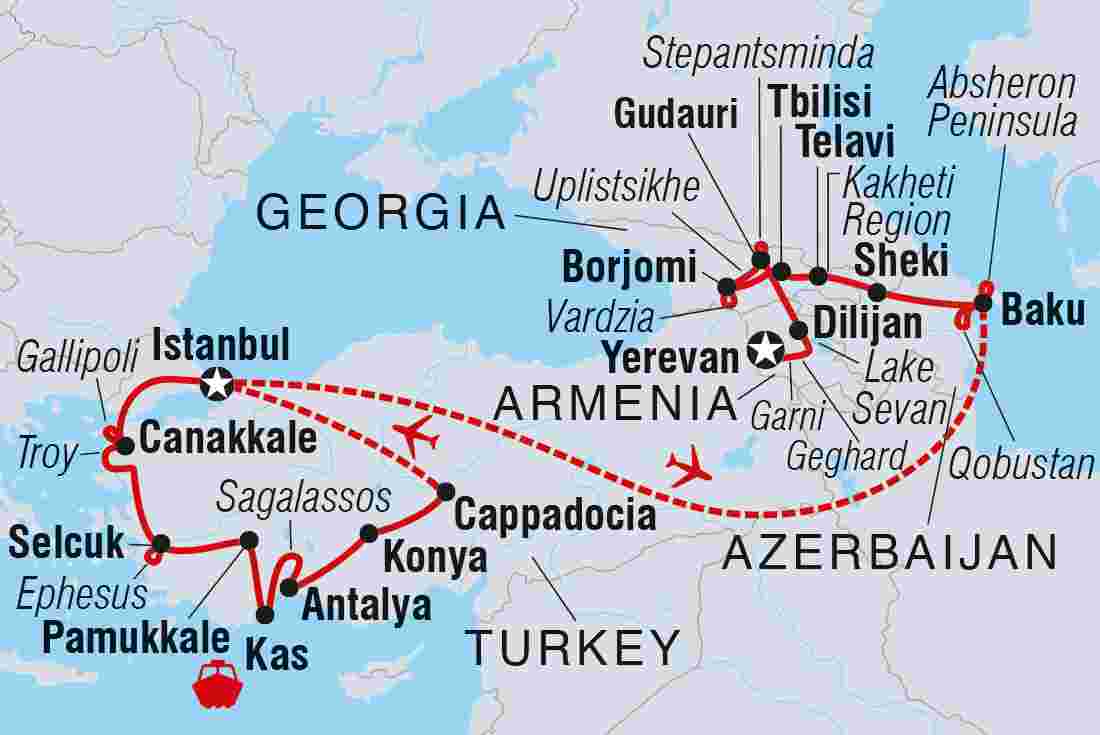 Map of Premium Turkey & the Caucasus including Armenia, Azerbaijan, Georgia and Turkey