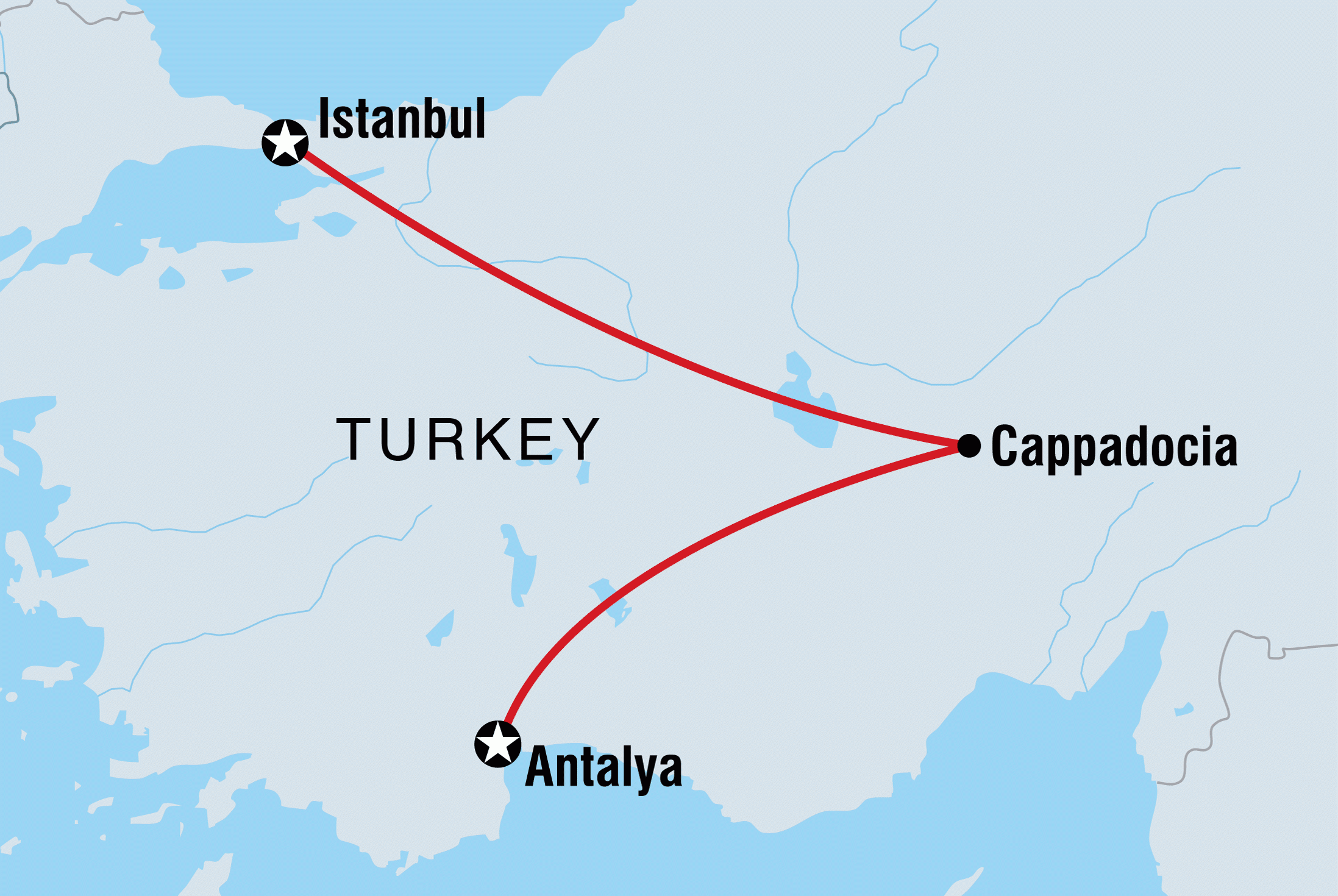 Map from Istanbul to Cappadocia
