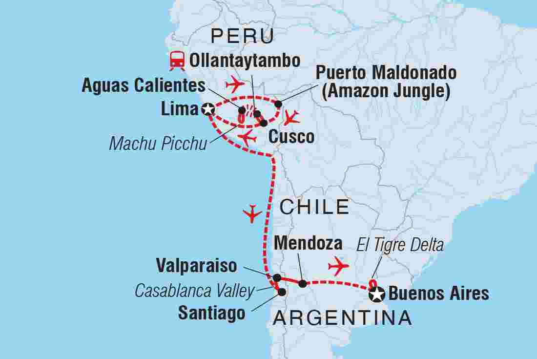 Map of Premium Peru, Chile & Argentina including Argentina, Chile and Peru