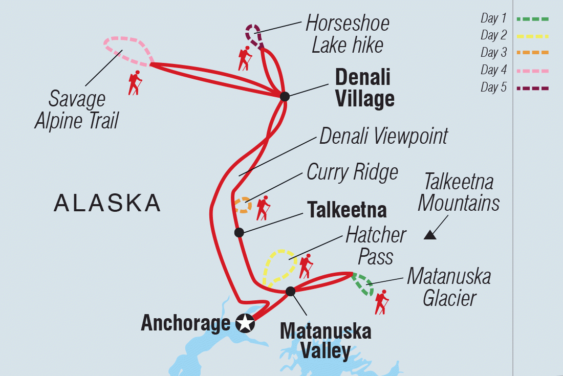 Map of Hiking in Denali National Park including United States Of America