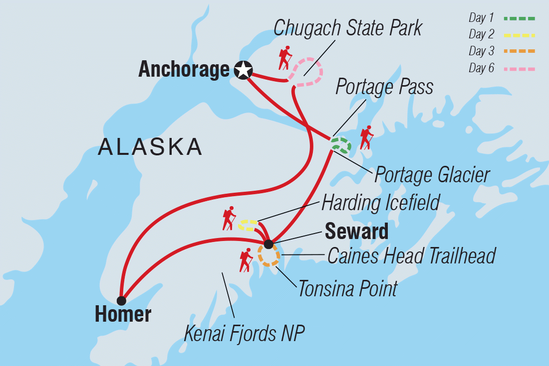 Map of Hiking in Kenai Fjords National Park including United States Of America