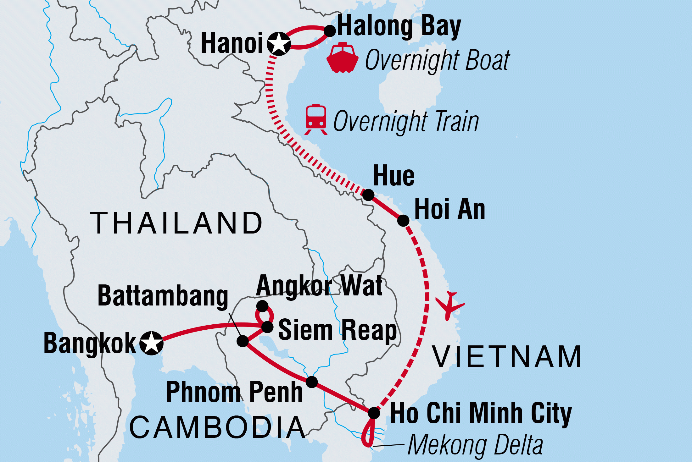 Map of Best of Vietnam & Cambodia including Cambodia, Thailand and Vietnam