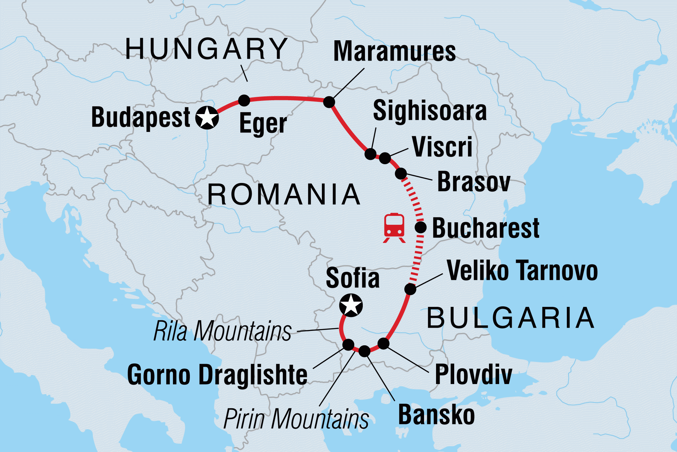 Map of Eastern Europe Explorer including Bulgaria, Hungary and Romania