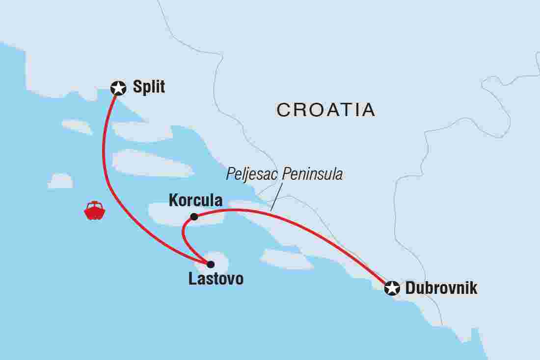 Map of Premium Split to Dubrovnik including Croatia