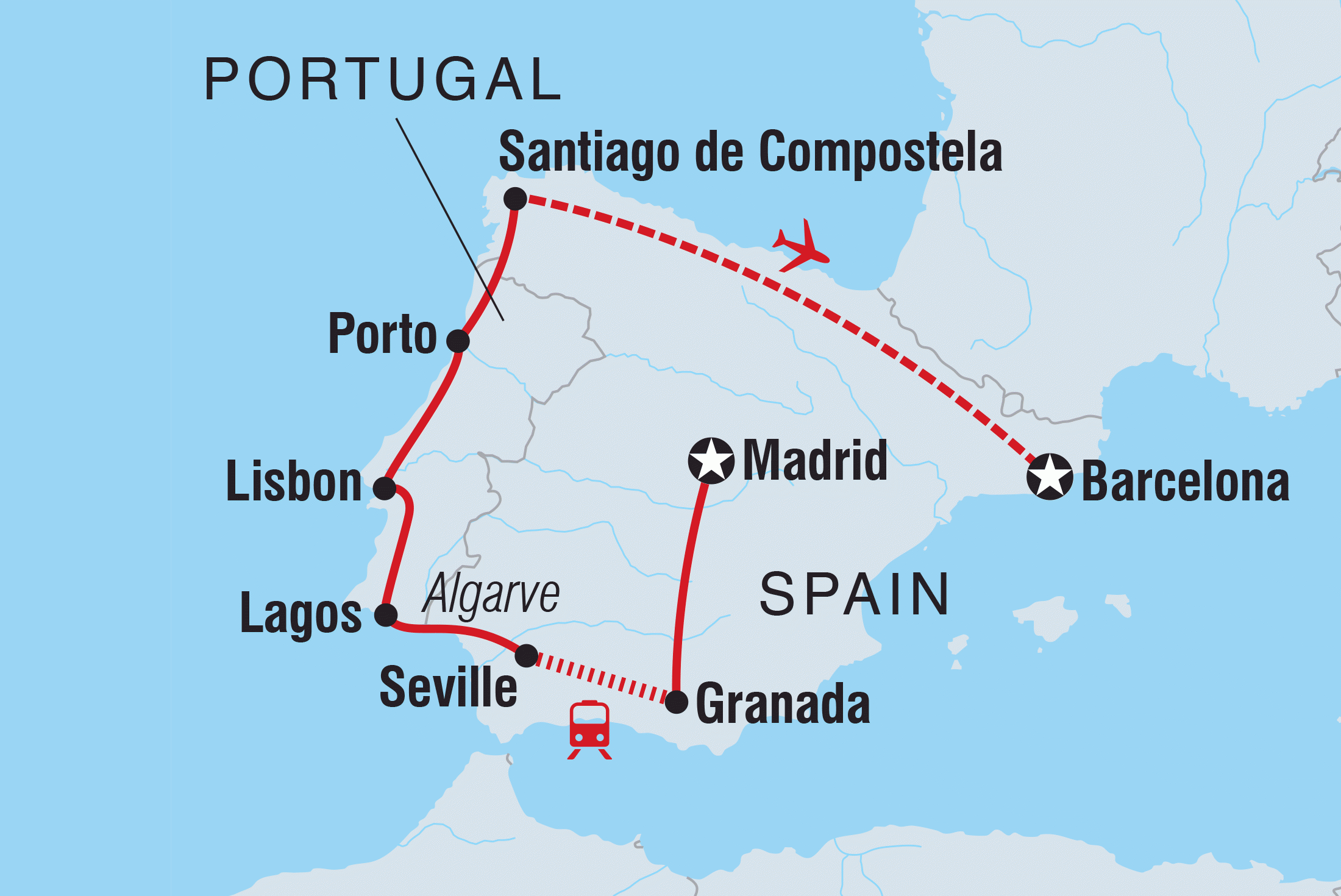 Map of Explore Spain & Portugal including Portugal and Spain