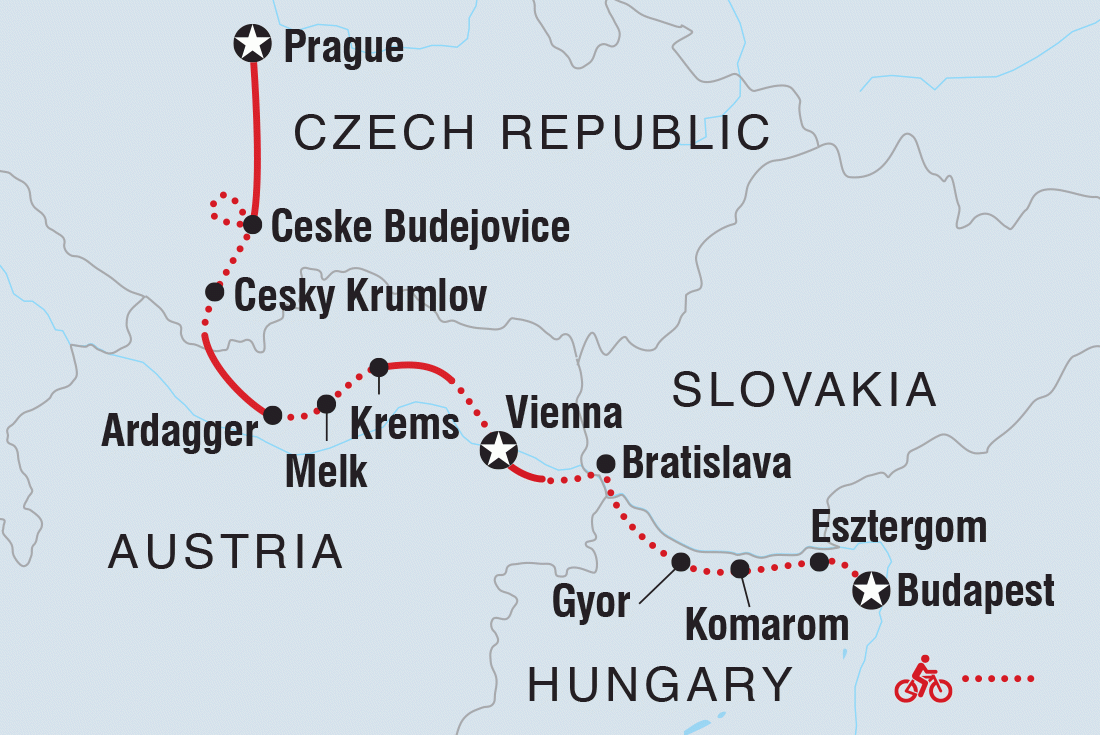 Map of Cycle Central Europe & the Danube including Austria, Czech Republic, Hungary and Slovakia