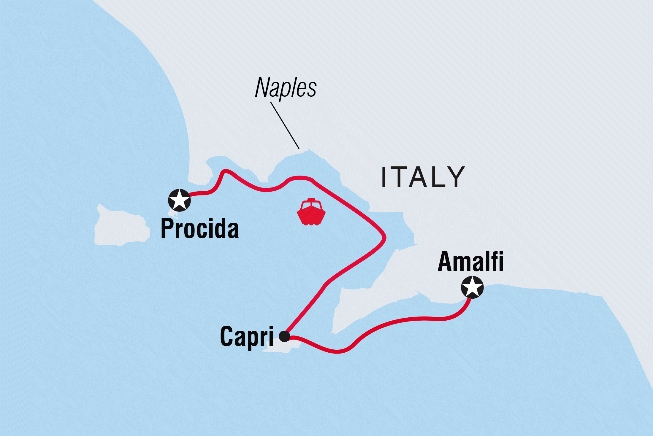 Map of Sail Italy: Amalfi to Procida including Italy
