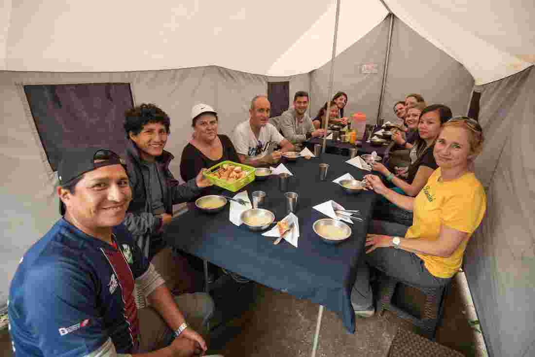Travellers at table on Inca Trail