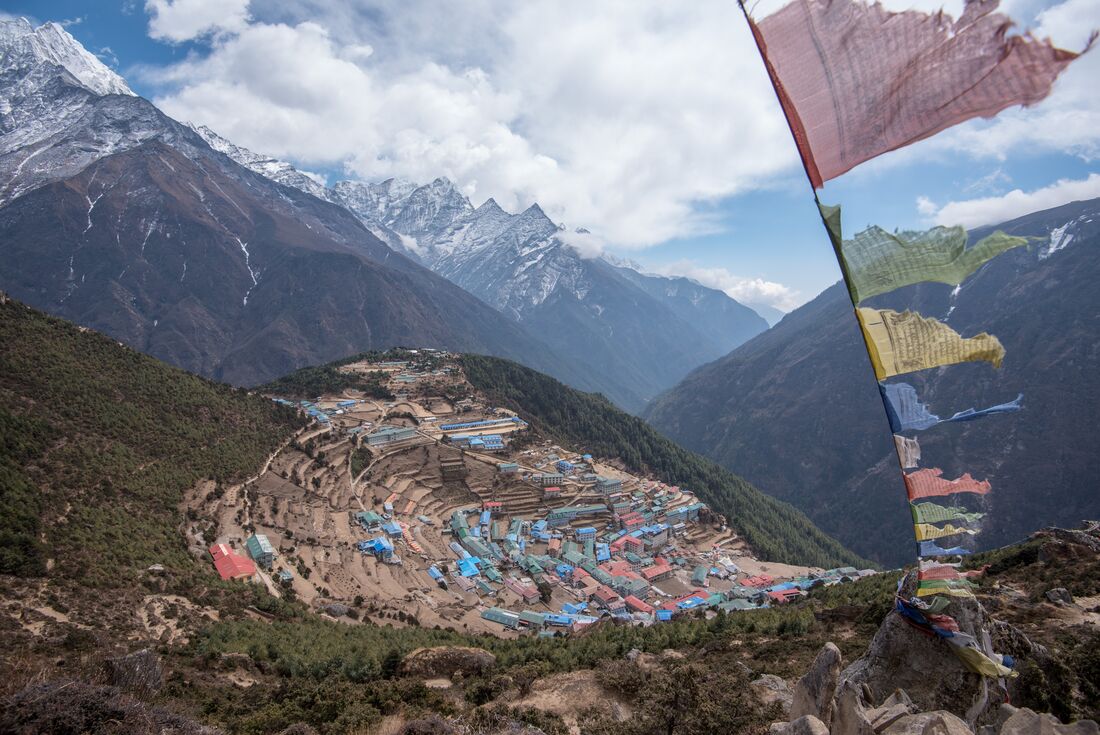 View of horseshoe shaped town of Namche Bazaar, Nepal