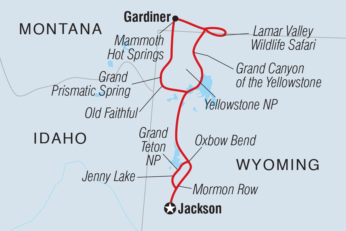 Map of Yellowstone And Grand Tetons Adventure including United States Of America