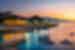 Beautiful sunset at Ksamil beach with evening lighting on the beach shore on Albania Riviera