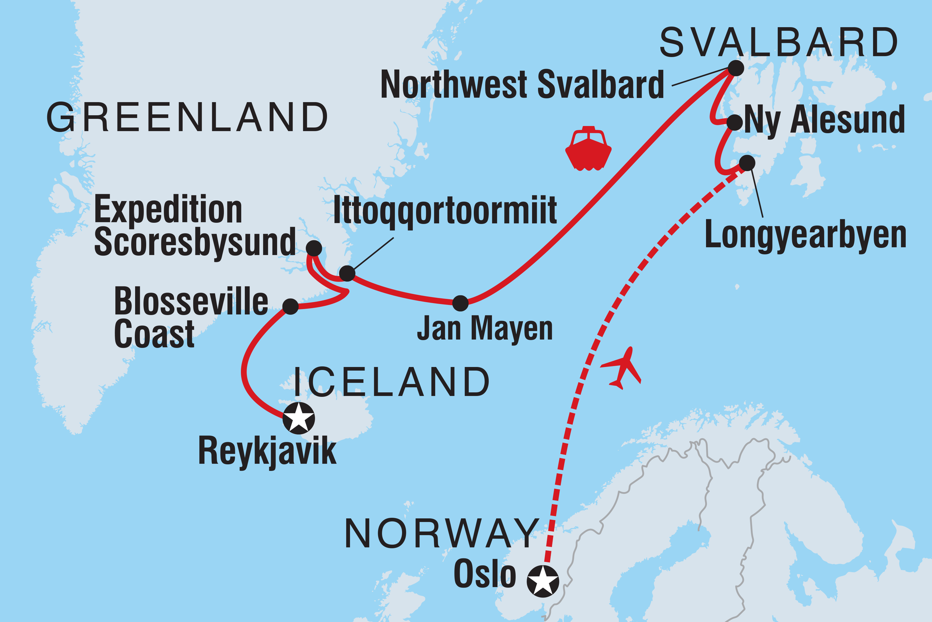 Map of Four Arctic Islands (Ocean Albatros) including Greenland, Iceland, Norway, Svalbard And Jan Mayen Islands and Arctic