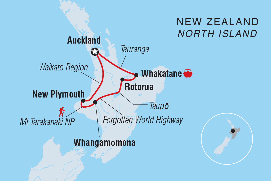 Map of New Zealand North Island Adventure including New Zealand