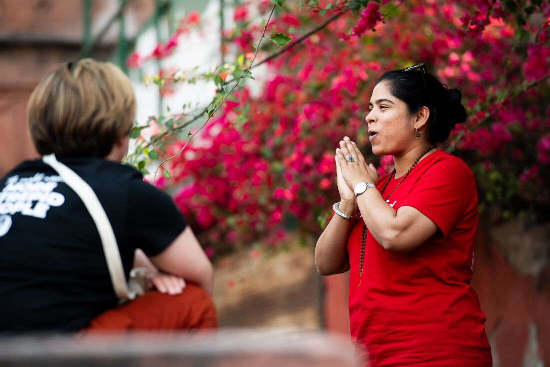 Leader greeting with a Namaste hand gesture in Delhi, India