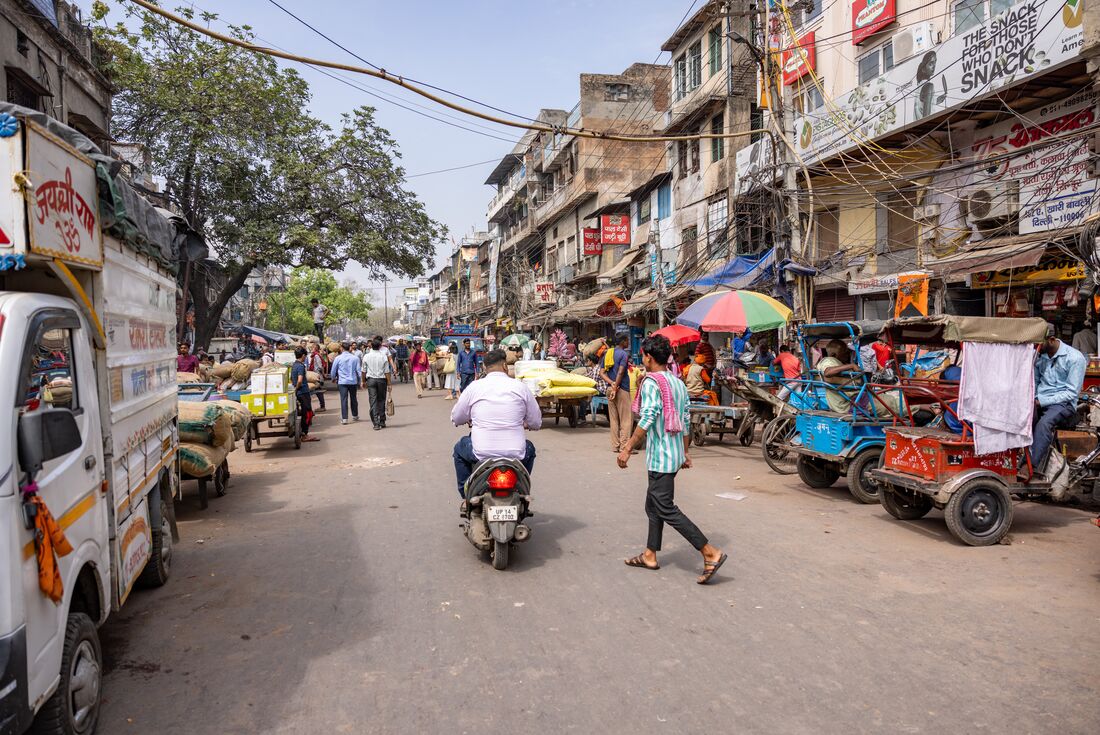 Busy local streets of Old Delhi, India