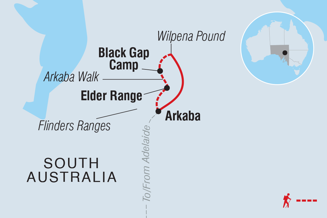 Map of Flinders Ranges Arkaba Walk From Adelaide including Australia