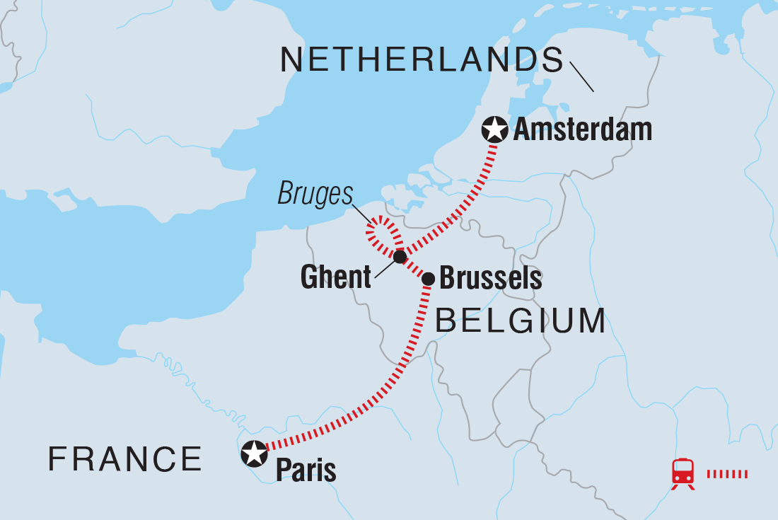 Map of Paris To Amsterdam including Belgium, France and Netherlands