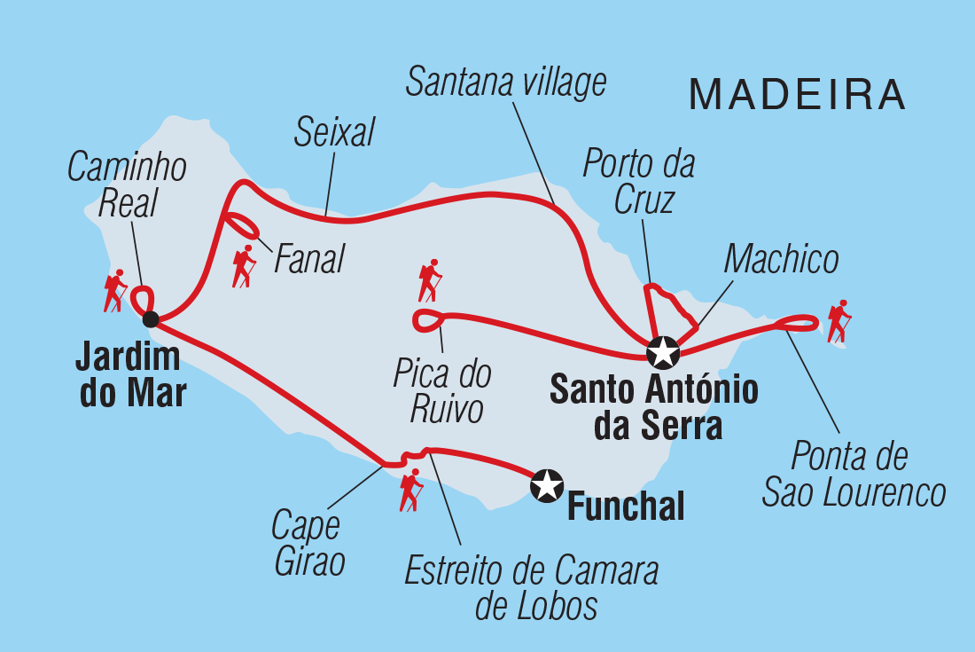 Map of Hiking In Madeira including Portugal