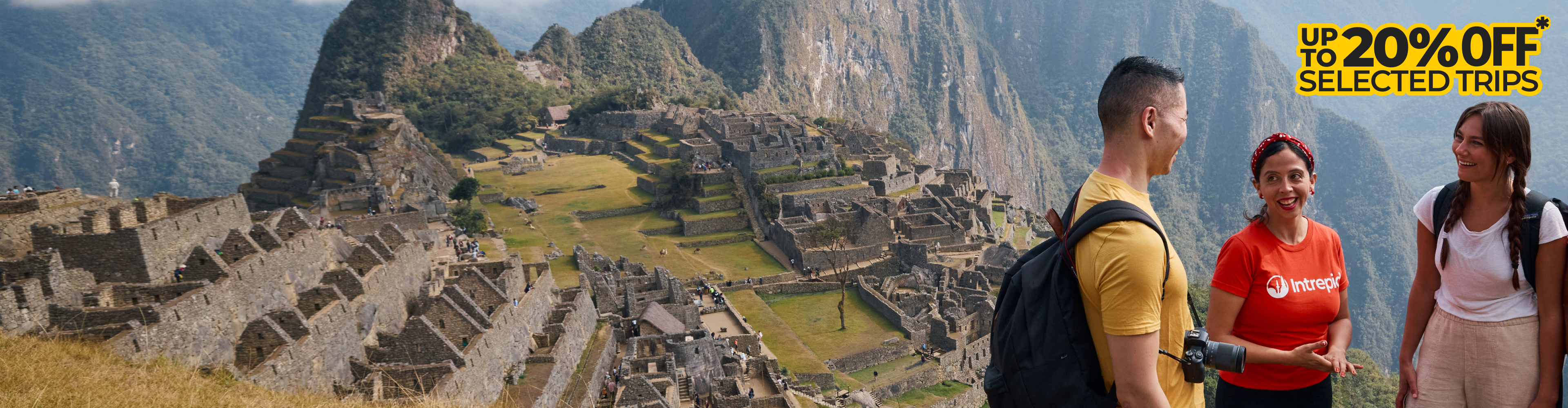 Small group with local leader at Machu Picchu in Peru
