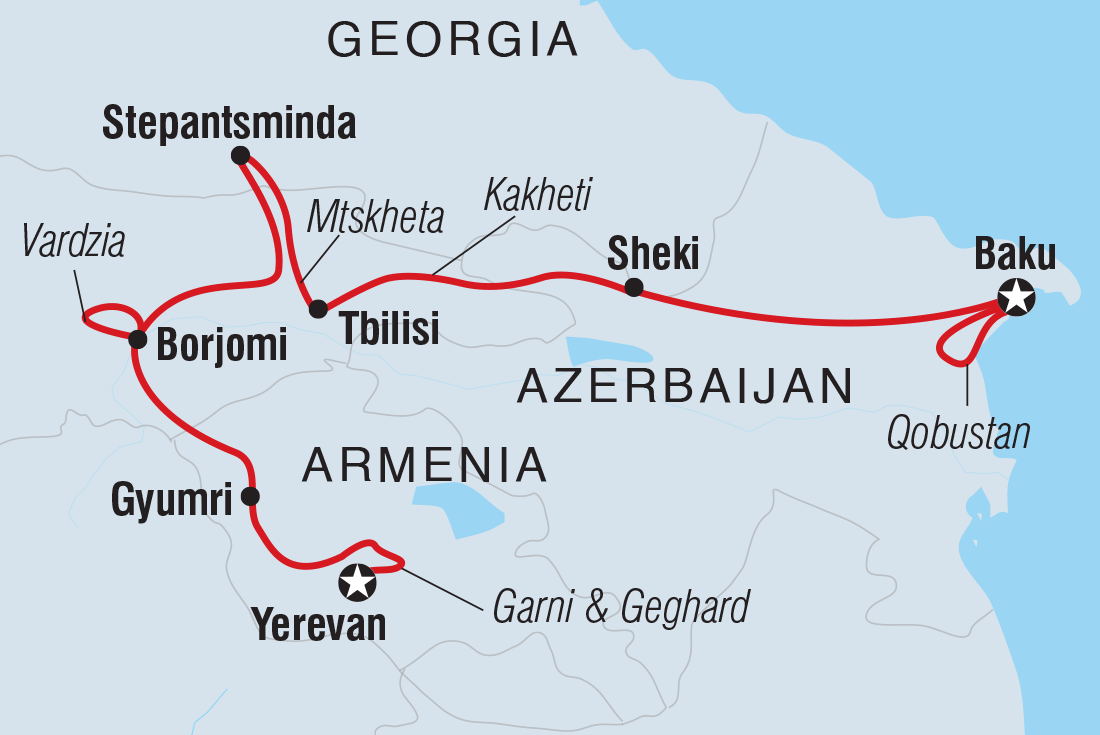 Map of Classic Azerbaijan, Georgia & Armenia including Armenia, Azerbaijan and Georgia